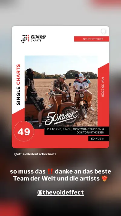 50 KUBiK enters the Offizielle Deutsche Single Charts at #49 · week 35, 2026