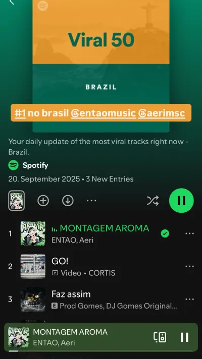 Montagem Aroma reaching number one on Spotify Viral 50 Brazil in September 2025