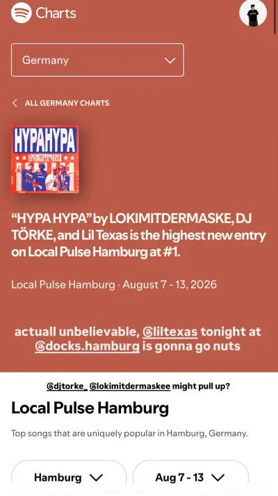 HYPA HYPA enters Spotify Local Pulse Hamburg at #1 · 7–13 August 2026